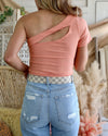 Coral Haze One Shoulder Cutout Bodysuit - The Lace Cactus