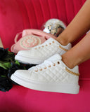 White Quilted Gold Chain Sneakers - The Lace Cactus