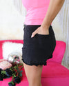 Solid Black Distressed Frayed Hem Shorts - The Lace Cactus