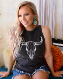 Black Washed Steer Graphic Tank - The Lace Cactus