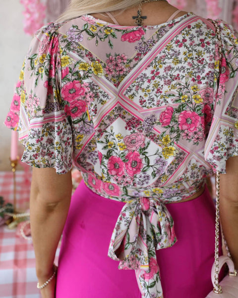 Quinn Floral Wrap Top with Flutter Sleeves - The Lace Cactus