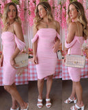 Baby Pink Mesh Off Shoulder Dress - The Lace Cactus