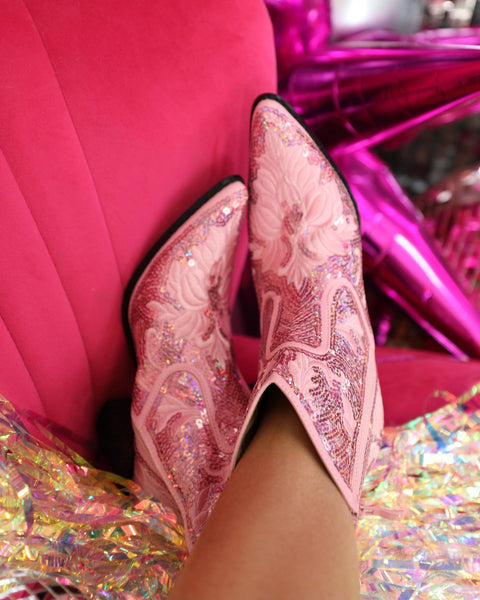 Light Pink Sequin Booties - The Lace Cactus