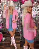 Bubblegum Pink Rhinestone Sleeve Blazer - The Lace Cactus