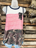 Red, White and Camo Tank - The Lace Cactus