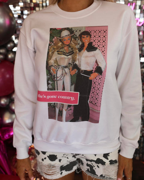 White "She's Gone Country" Graphic Sweatshirt - The Lace Cactus