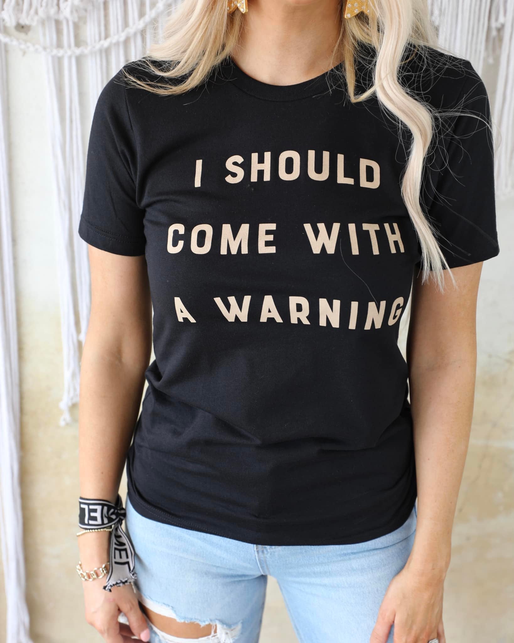 Black "I Should Come With a Warning" Graphic Tee - The Lace Cactus