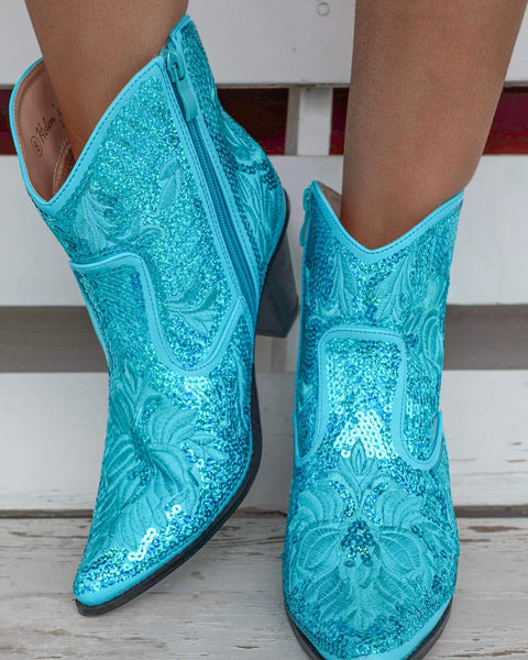 Turquoise Sequin Booties - The Lace Cactus