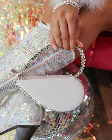 Surrounded in Rhinestones Pink Heart Clutch