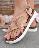 Sela Nude Leather Strap Sandals - The Lace Cactus