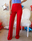 Red High Waist Pintuck Trousers - The Lace Cactus