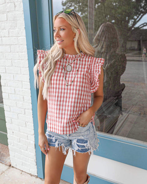 Kayleigh Mauve Gingham Ruffle Tank - The Lace Cactus