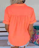 Lilah Neon Orange Short Sleeve Top - The Lace Cactus