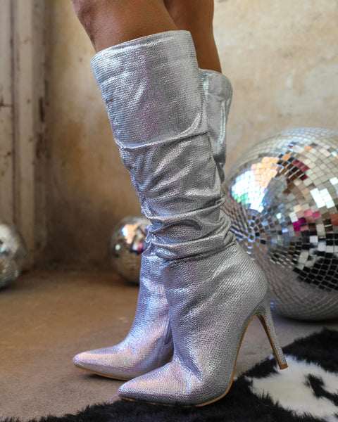 Selma Silver Scrunch Boots - The Lace Cactus
