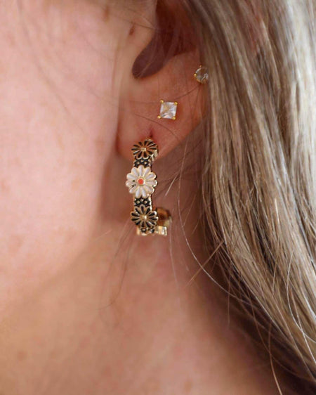 Gold Daisy Flower Earrings