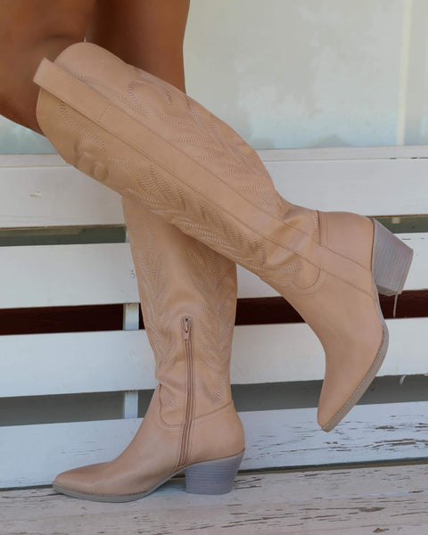 Samara Nude Zip Up Cowgirl Boots - The Lace Cactus