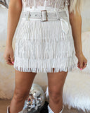 Amerie White and Silver Metallic Fringe Skirt - The Lace Cactus