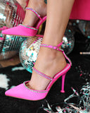 Hot Pink Rhinestone Strap Heels - The Lace Cactus