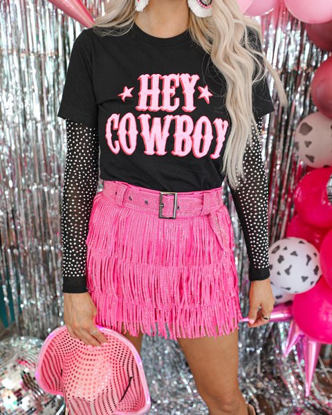 Black "Hey Cowboy" Graphic Tee - The Lace Cactus