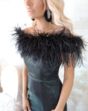 Natasha Black Boa Gown - The Lace Cactus
