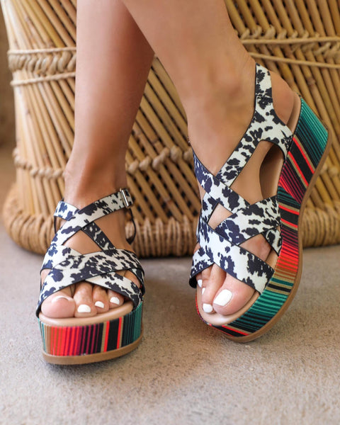 Sabrina Cow and Serape Wedges - The Lace Cactus