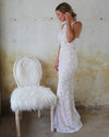 Veronica White High Neck Sequin Wedding Dress - The Lace Cactus
