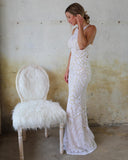Veronica White High Neck Sequin Wedding Dress - The Lace Cactus