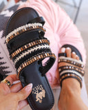 Kylie Black and Gold Strap Sandals - The Lace Cactus