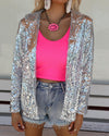 Saylor Silver Sequin Collared Blazer - The Lace Cactus