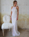 Veronica White High Neck Sequin Wedding Dress - The Lace Cactus