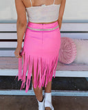 Pink Fringe Knee Length Skirt - The Lace Cactus