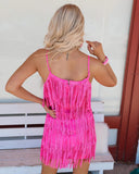 Sadie Fuchsia Fringe Mini Dress - The Lace Cactus