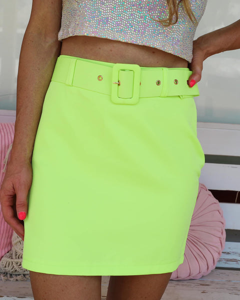 Chandler Neon Lime Belted Skirt - The Lace Cactus