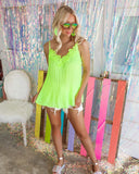 Neon Green Pleated Chiffon Tank - The Lace Cactus