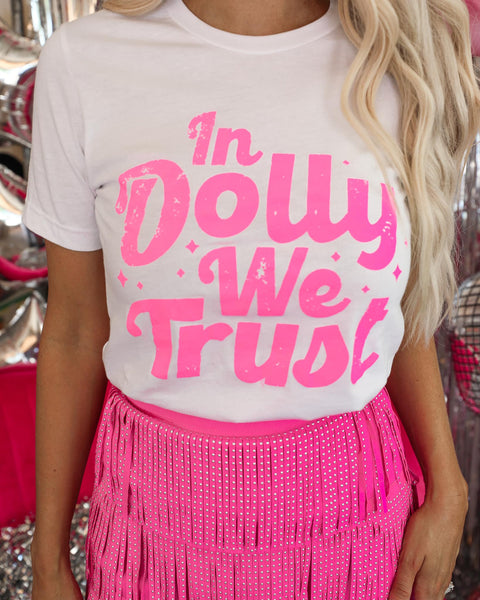 Pink and White "In Dolly We Trust" Graphic Tee - The Lace Cactus