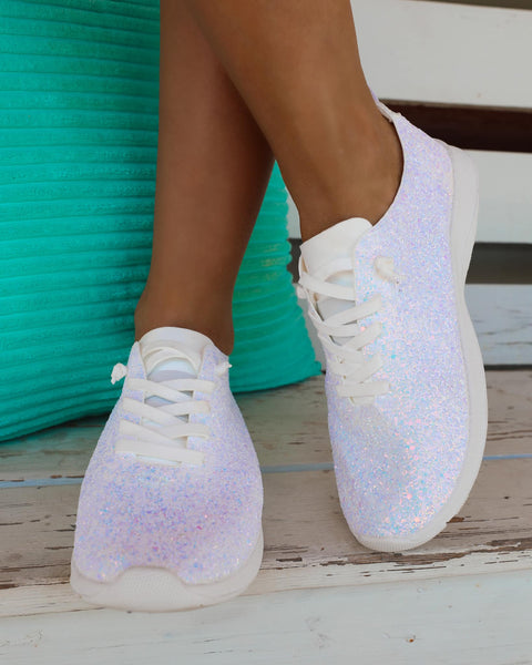 Not Rated White Glitter Easy Slip on Sneaker - The Lace Cactus