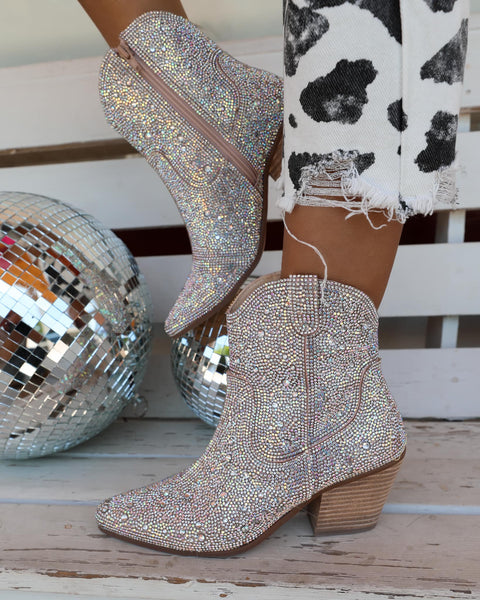 Harlow Clear Rhinestone Booties - The Lace Cactus