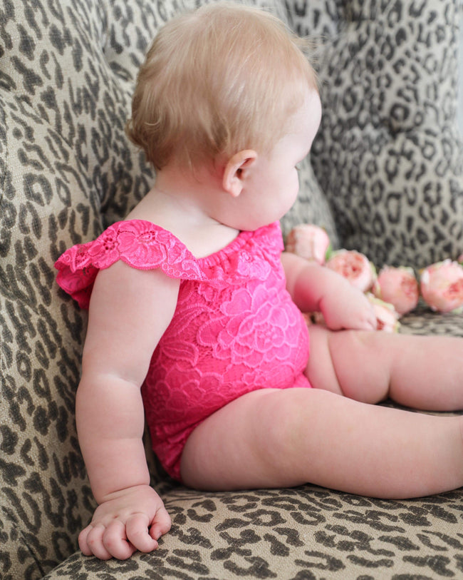 Poppy Pink Lace Baby Leotard (KIDS) - The Lace Cactus