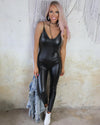 Billiana Black Faux Leather Jumpsuit - The Lace Cactus