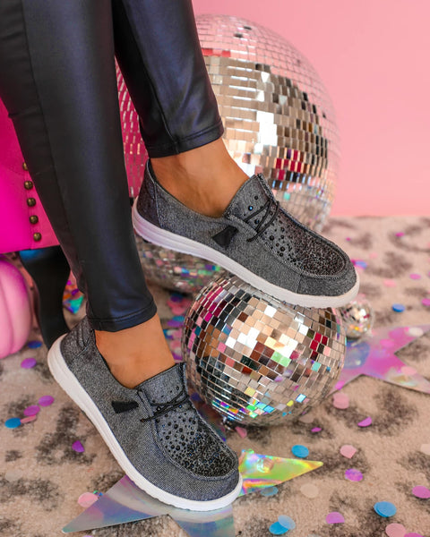 Shiny Black Dew Drop Slip-On Shoes | The Lace Cactus