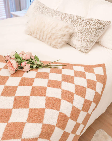 Tan Checkered Blanket - The Lace Cactus