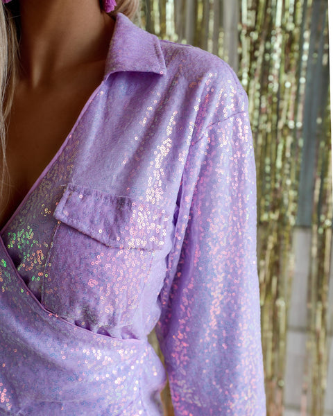 Lydia Lilac Sequin Shirt Dress - The Lace Cactus