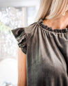 Odell Olive Green Velvet Top - The Lace Cactus