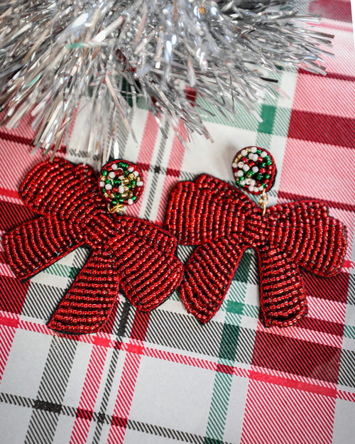 Red Ribbon Bow Earrings - The Lace Cactus