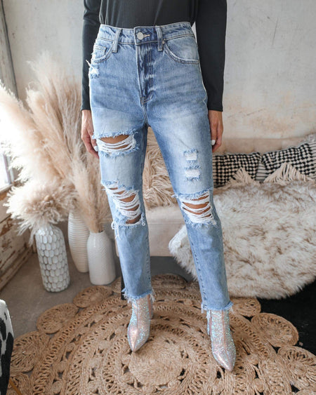 Donna Denim Distressed Flare Jeans