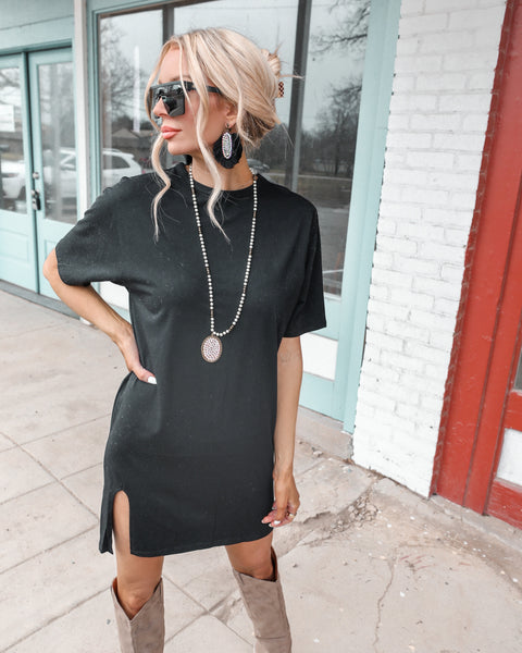 Simply You Slouchy Black Dress - The Lace Cactus