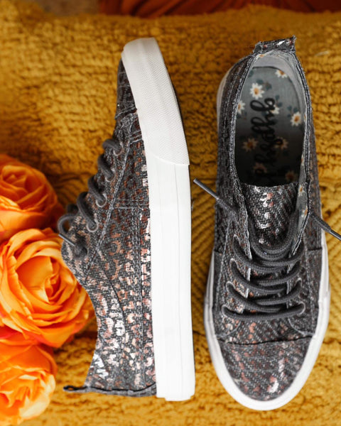 Kyrie Charcoal Embers Metallic Leopard Sneaker - The Lace Cactus