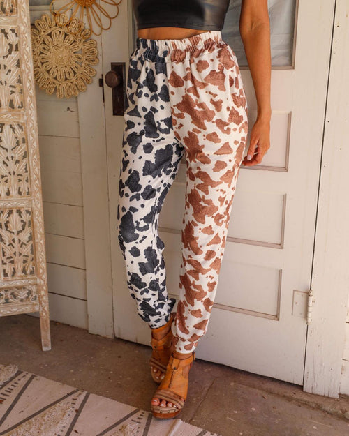 Codie Black and Mocha Cow Print Joggers - The Lace Cactus