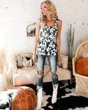 The Cassie Black and White Cow Print Tank - The Lace Cactus