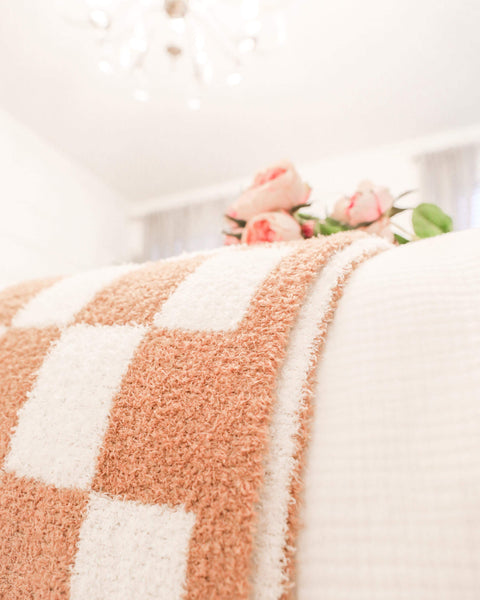 Tan Checkered Blanket - The Lace Cactus